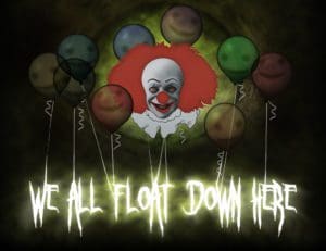 Clowns, balloons, floating