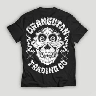 Back of the Orangutan Trading Co tshirt, large Orangutan Skull logo on back